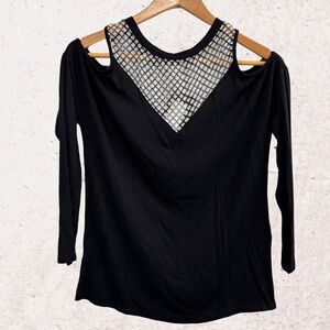 Red Haute Black Cut-Out Blouse with Mesh Details